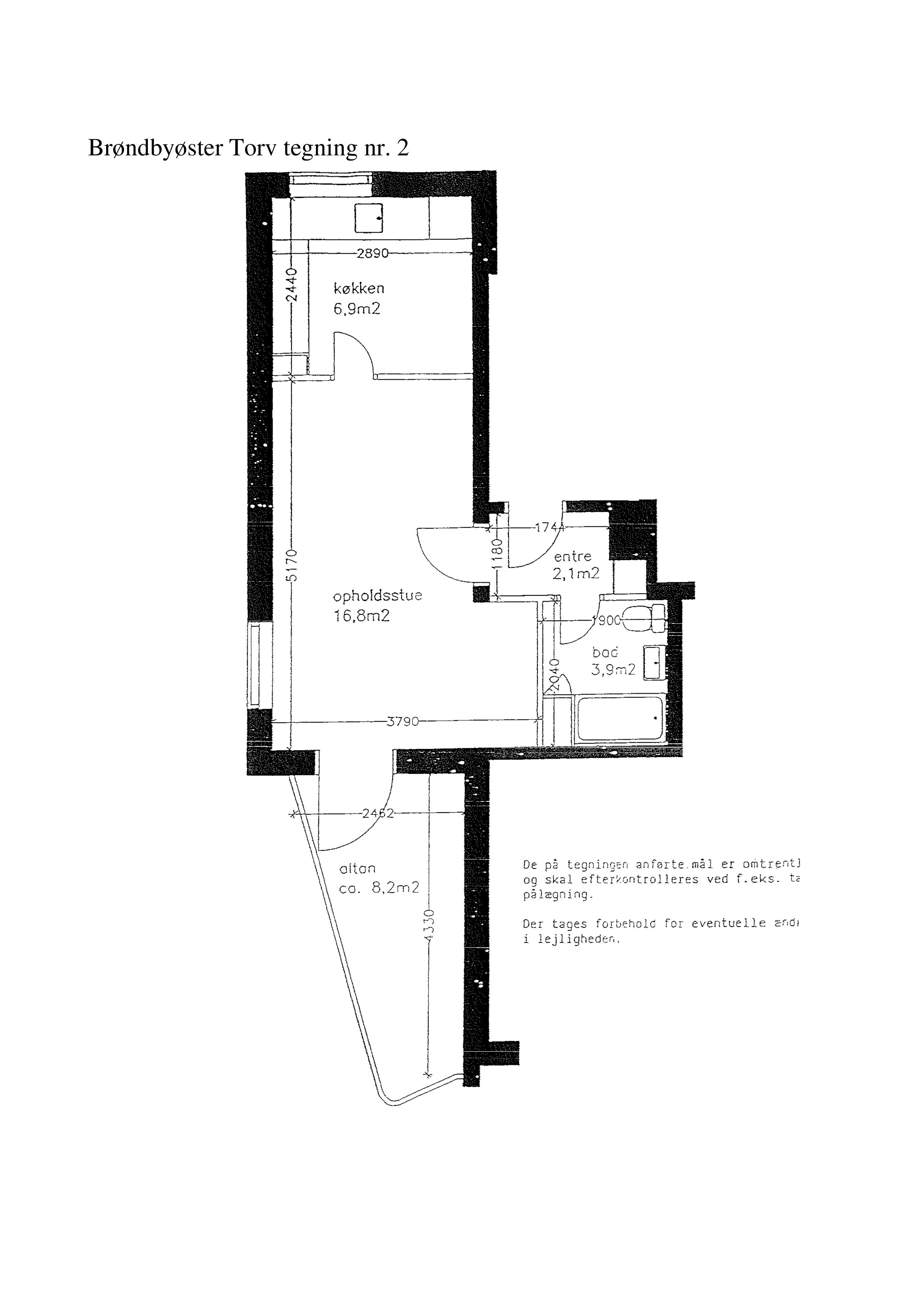 Tegning nr. 2 – 1-rums lejlighed – 45 m²
